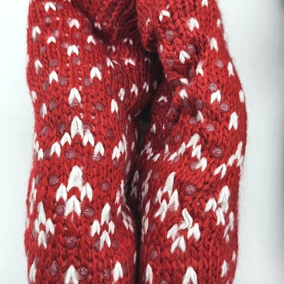 Joy Knit Sherpa Lined Slipper Sock Set Christmas Lounge Grippers Red Snow Black - Picture 8 of 13